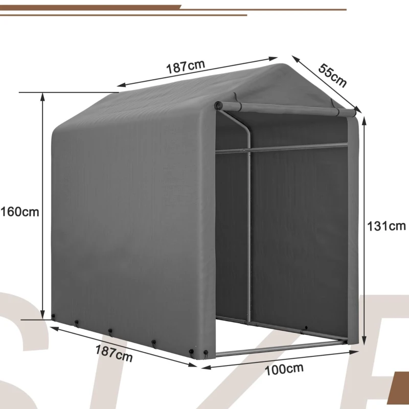 Garage per biciclette con porta a rullo, 187x100x160 cm, Grigio scuro
