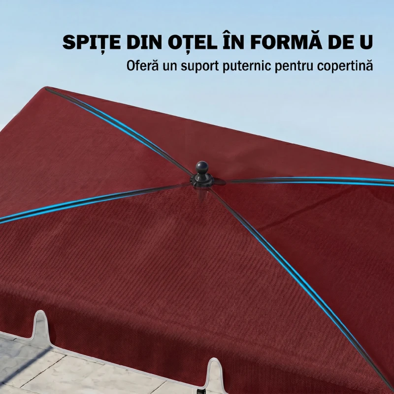 Outsunny Umbrelă de Grădină Dreptunghiulară și Reglabilă cu Stâlp din Aluminiu, 2x1,3x2,5 m, Roșu Bordeaux