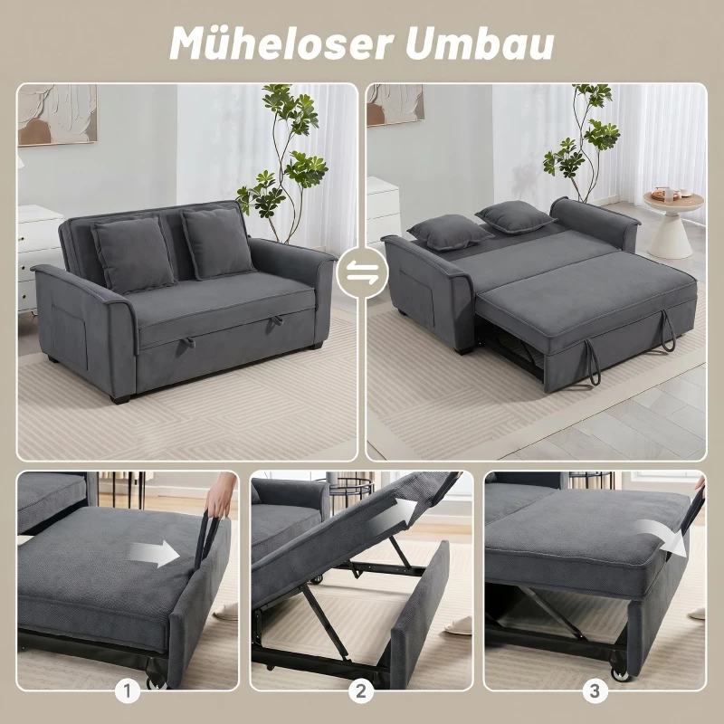 HOMCOM Futon slaapbank, verstelbare rugleuning, 2-zits met 2 kussens, donkergrijs