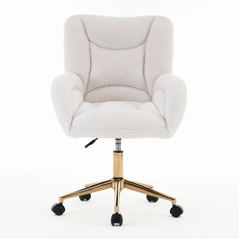 Chaise de bureau Teddy réglable en hauteur, base métallique dorée, 64x62x97 cm, Blanc