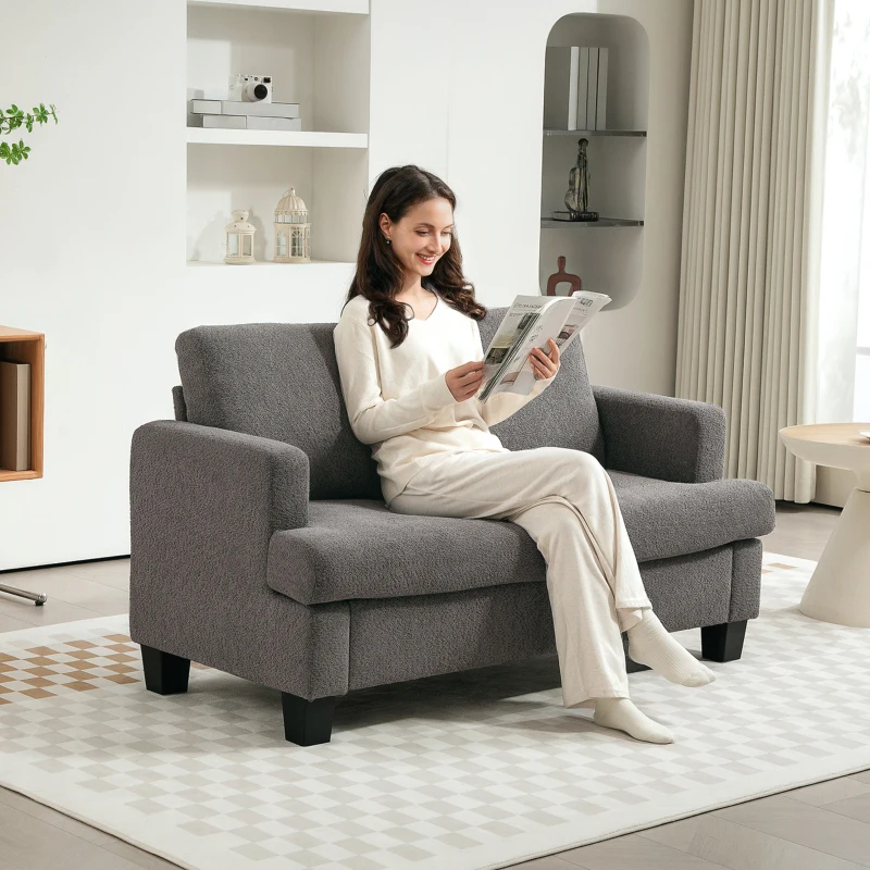 HOMCOM Canapea 2 locuri 120 cm cu perne de spătar detașabile, țesătură chenille pentru living, dormitor, birou, gri închis