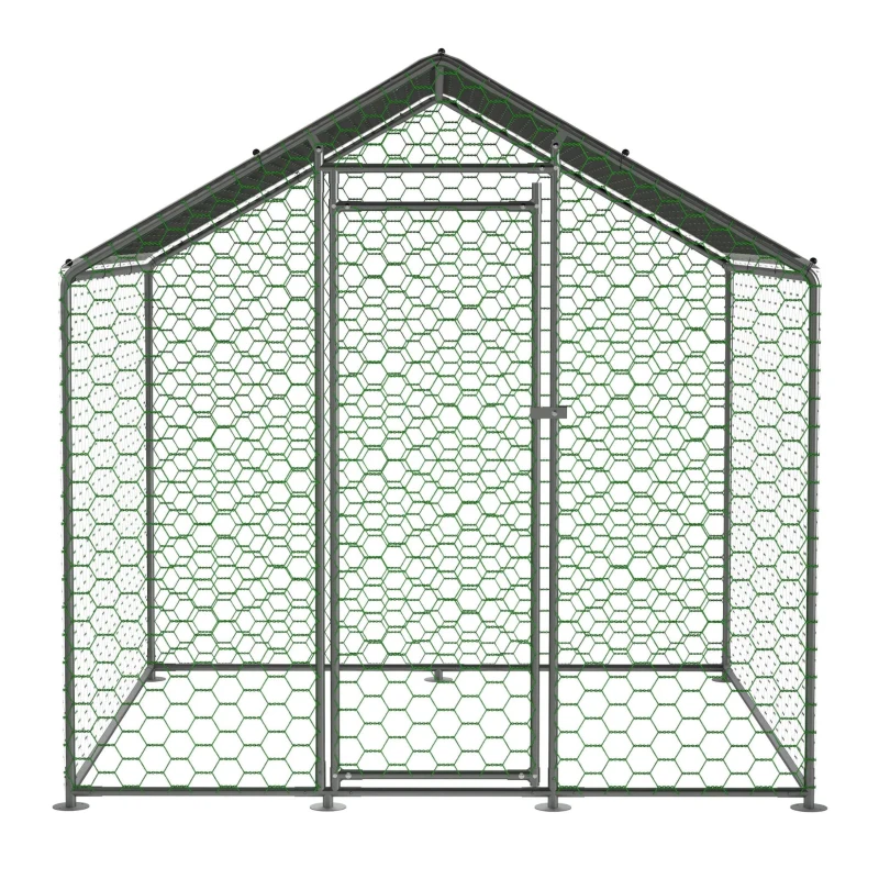 Enclos de plein air pour poulailler avec serrure de sécurité et bâche PE imperméable, pour poules, lapins et autres petits animaux, 203x197x200 cm, Argenté