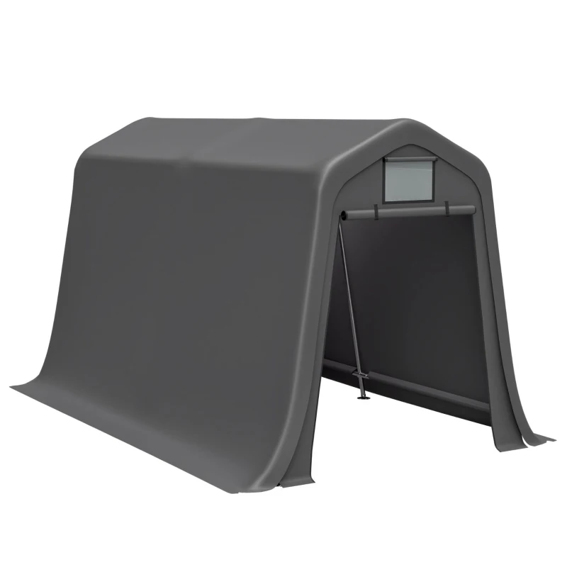 Abri de jardin à toit pointu, porte enroulable, 213x366x225 cm, Gris foncé