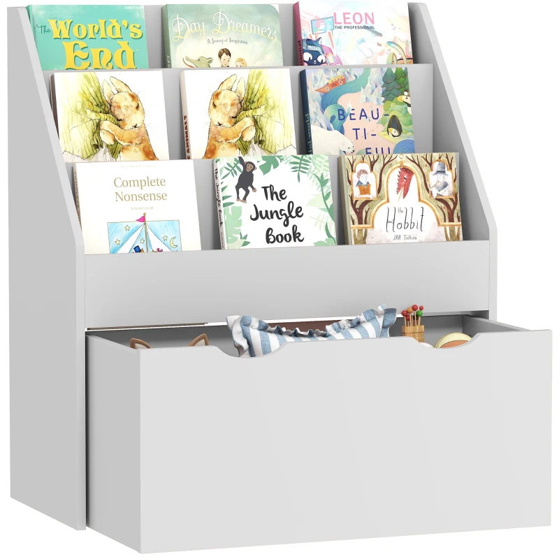 AIYAPLAY Libreria per bambini con 3 ripiani e cassetto, 62,5x30x70 cm, grigio