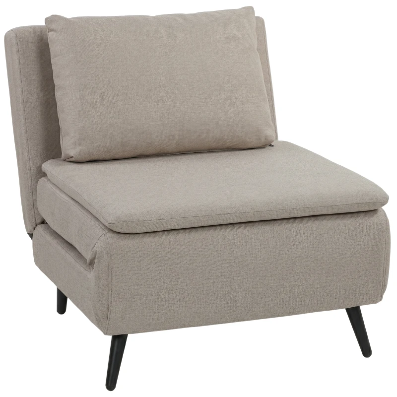 HOMCOM Fauteuil Convertible 1 Place, Fauteuil-Lit Clic-Clac 3 en 1 avec Dossier Réglable, Oreiller, Assise Large, Marron Clair