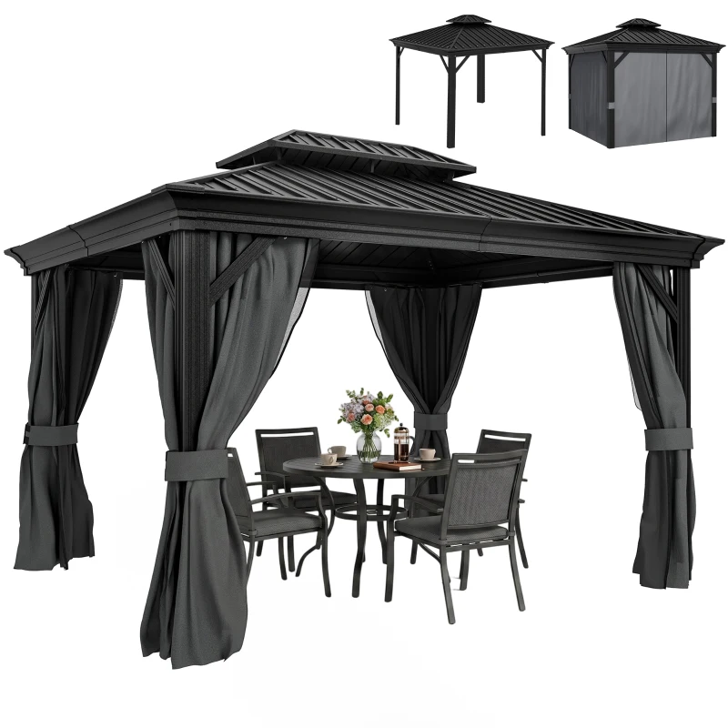 Outsunny 3.65 x 3m Aluminium Hardtop Gazebo, with Accessories - Dark Grey