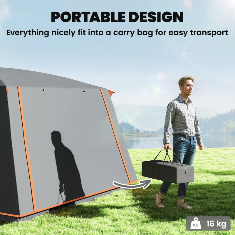 Outsunny 4 Man Camping Tent, Double Layer Tunnel Tent with Porch, Living Area and 2 Bedrooms, Sewn in Groundsheet, 3000mm Waterproof and UPF 30+, Portable with Bag, 430 x 305 x 195 cm Large, Grey