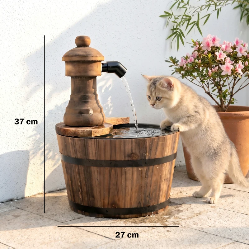 Outsunny Fontaine de Jardin tonneau Pompe à Eau Submersible Incluse Ø 27 x 37H cm Bois de pin Marron