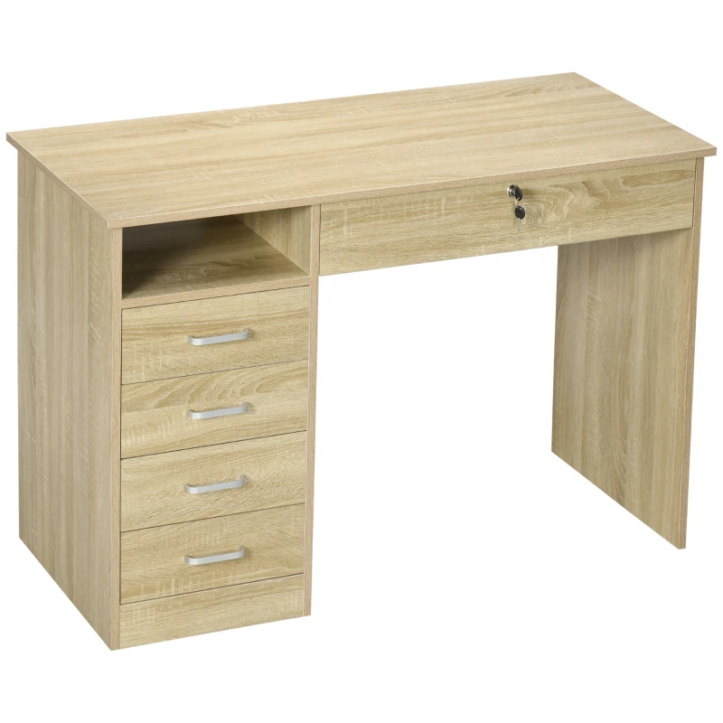 HOMCOM Secretária para Quarto ou Escritório em Madeira com 2 Gavetas e 2 Chaves 110x50x76 cm Branco