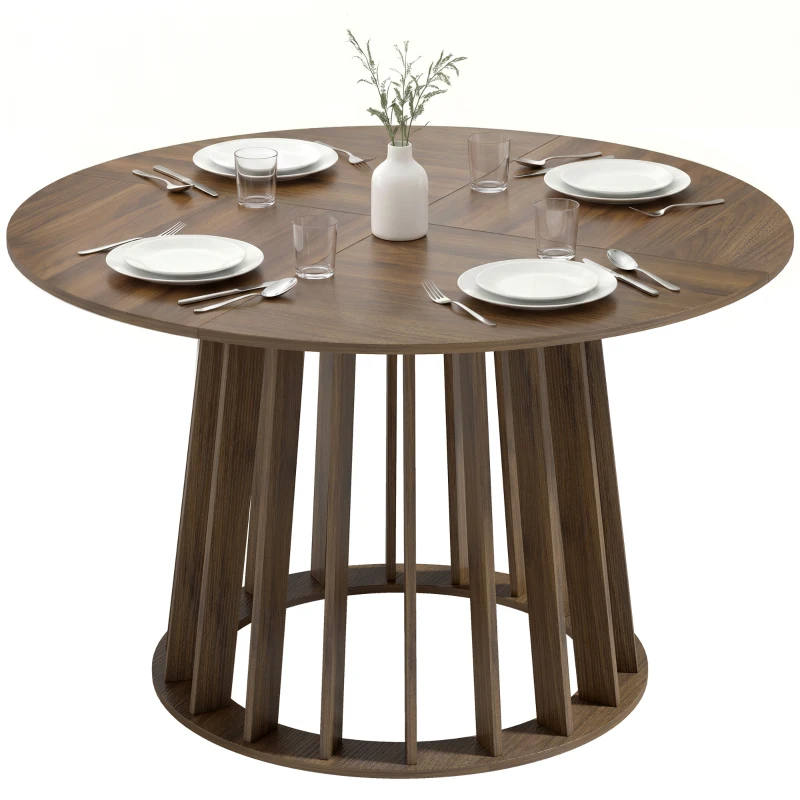 HOMCOM Dining Table for 4-6 People Modern Kitchen Table with Slatted Base 120 cm Round Light Walnut