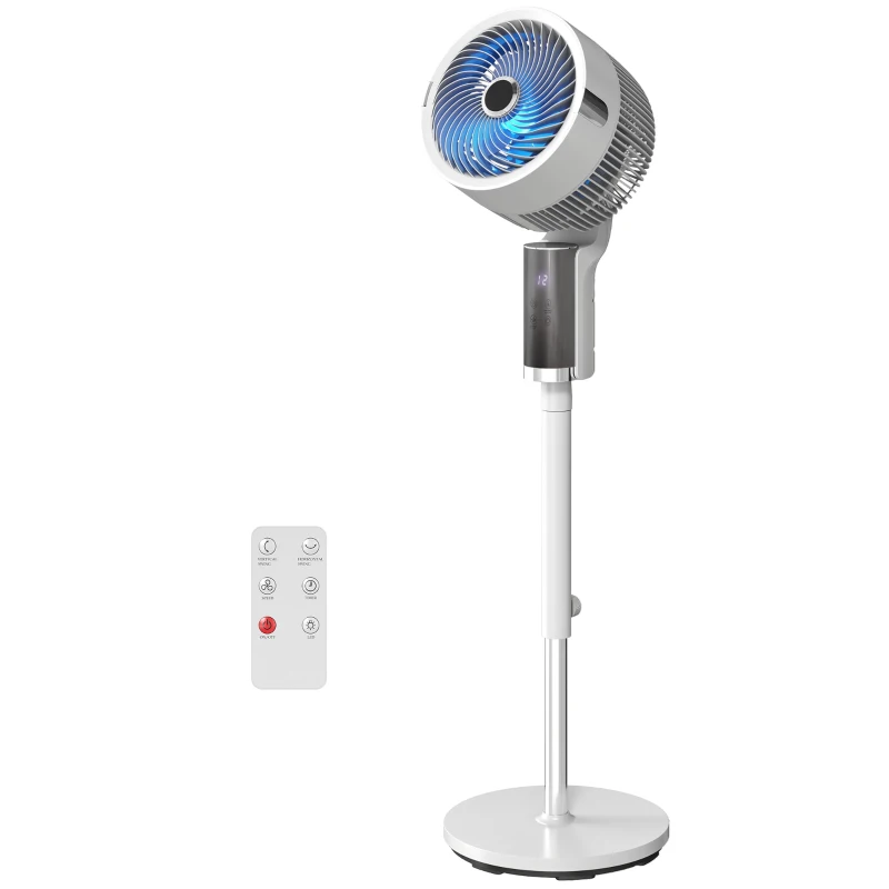 HOMCOM Ventilateur sur pied silencieux 20 dB pour chambre, ventilateur avec oscillation à 90°, 8 vitesses et lumière LED, blanc