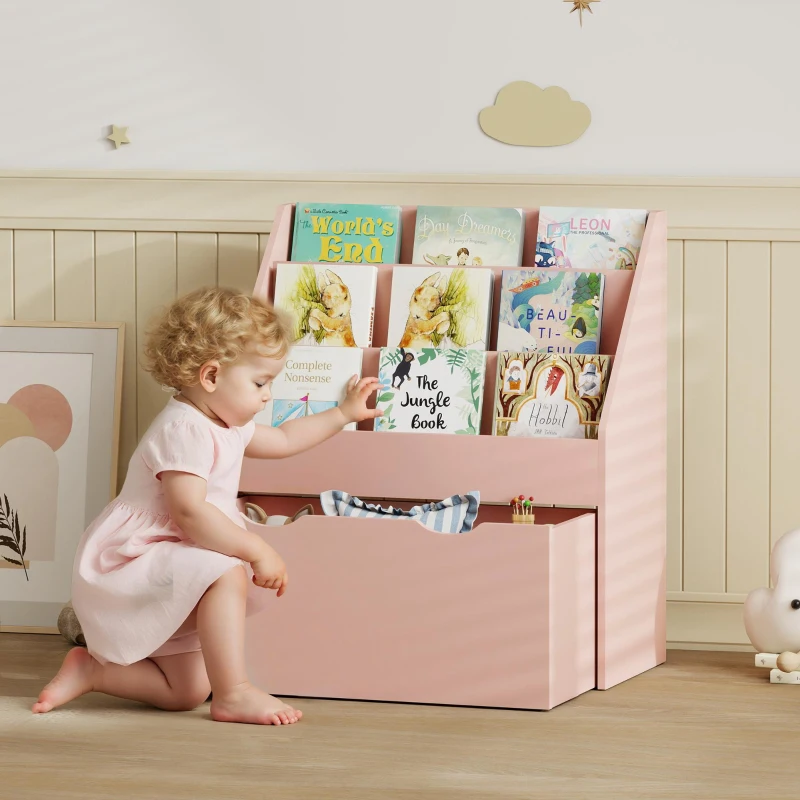 AIYAPLAY Libreria per bambini con 3 ripiani e cassetto, 62,5x30x70 cm, rosa