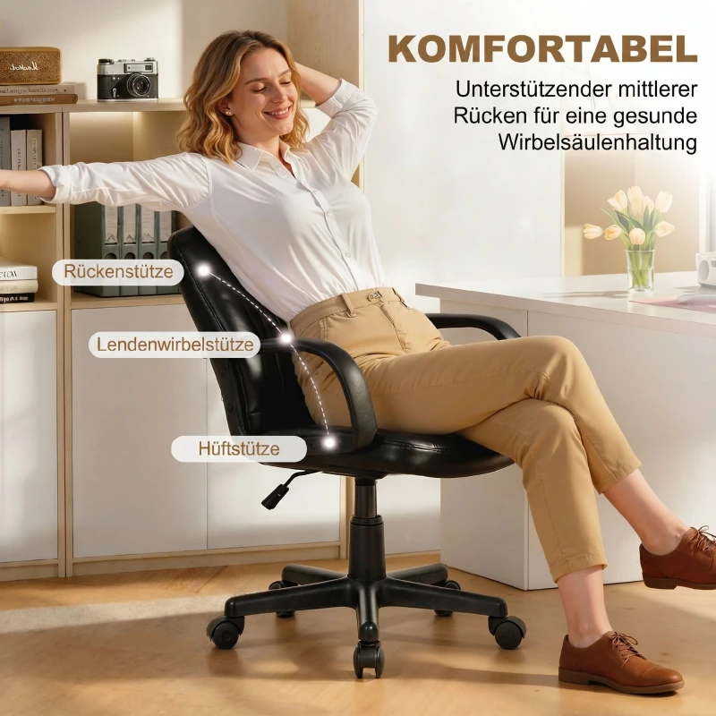 Vinsetto bureaustoel met wielen, draaistoel, bureaustoel, tuimelfunctie, bruin