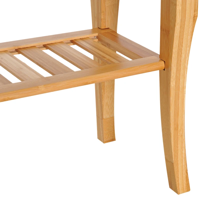 HOMCOM Taburete de Baño de Bambú con Estante Banco de Baño Impermeable y Robusta para Salón SPA 47,5x26x44,5 cm Natural