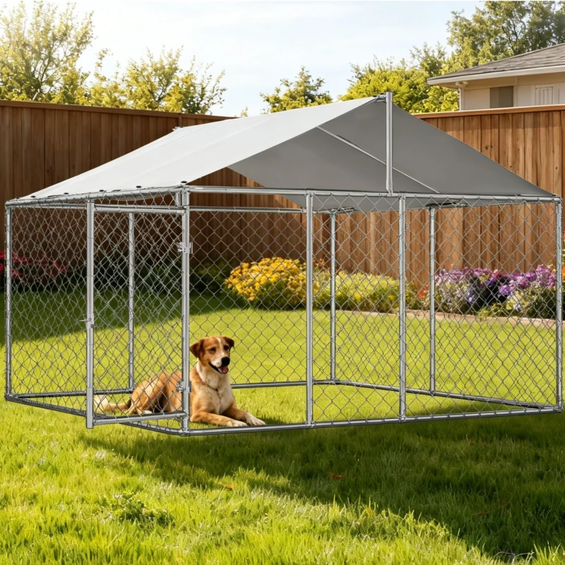 Chenil d'extérieur pour chien avec toit, 230x230x117 cm, Argenté