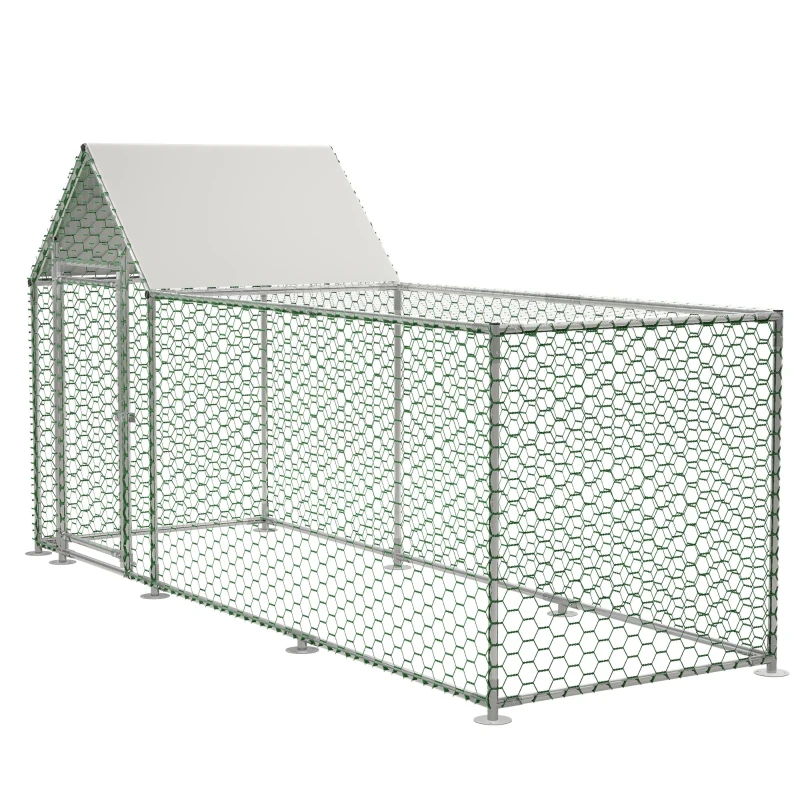 Enclos d'extérieur pour poulailler avec serrure de sécurité et bâche en PE imperméable, pour poules, lapins et autres petits animaux, 303x107x152 cm, Argenté