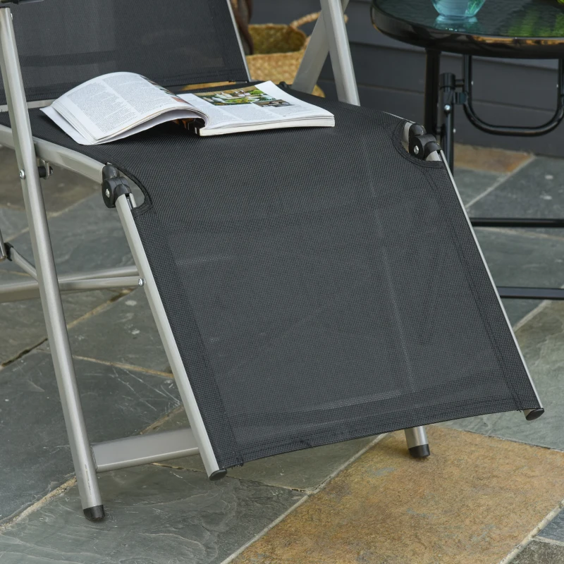 Outsunny Chaise longue pliable transat bain de soleil avec dossier & repose-pied réglable multi-positions, noir
