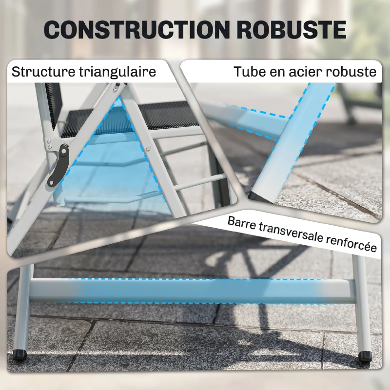 Outsunny Chaise longue pliable transat bain de soleil avec dossier & repose-pied réglable multi-positions, noir