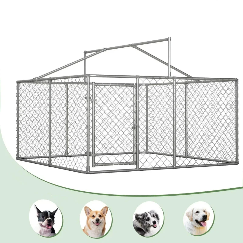 Chenil d'extérieur pour chien avec toit, 230x230x117 cm, Argenté