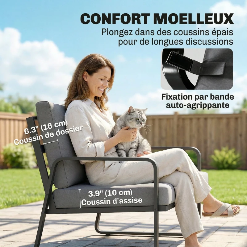 Outsunny Canapé de Jardin 2 Places avec Coussins Épais, Housses Amovibles et Accoudoirs Modernes, 121x69x69cm, Gris Clair