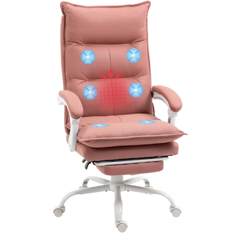Vinsetto Poltrona da Ufficio Massaggiante e Riscaldante, Sedia con Altezza regolabile e Schienale Reclinabile, 66x74x121,5 cm, Rosa