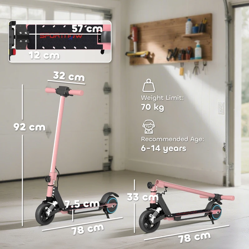 SPORTNOW Folding Electric Scooter for Kids, with Dual Brakes, Front Suspension, LED Colourful Lights, Pink