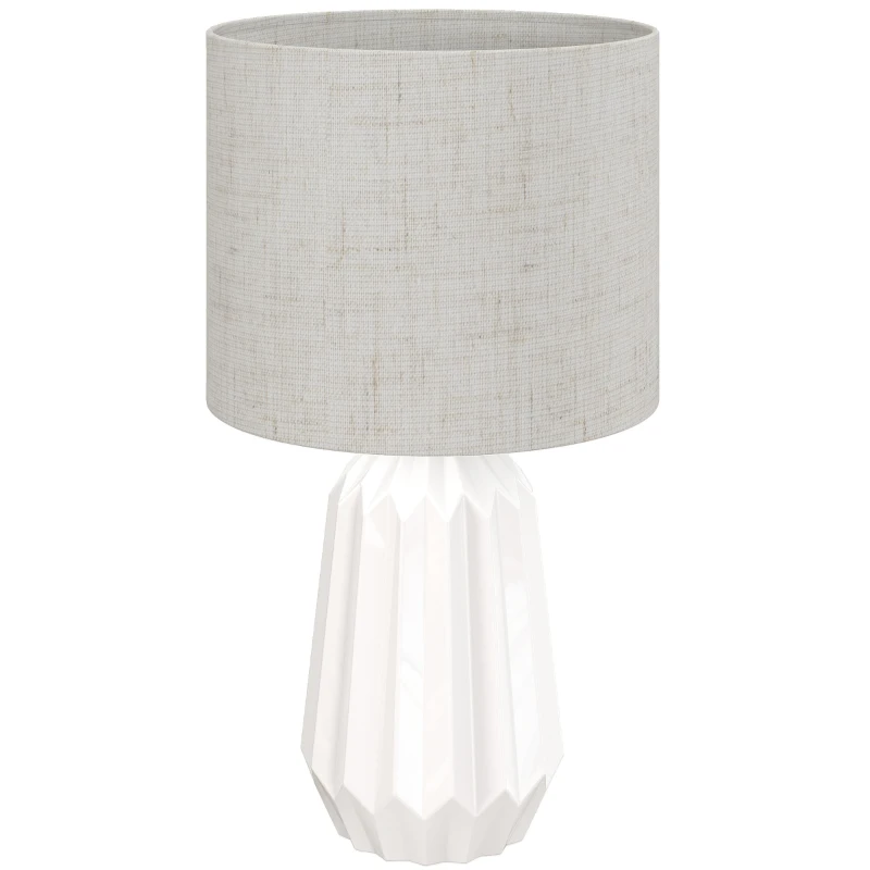 HOMCOM Lampe de Table avec Base en Céramique et Abat-Jour en Lin, Lampe de Chevet avec Interrupteur, Culot E27, Blanc et Beige