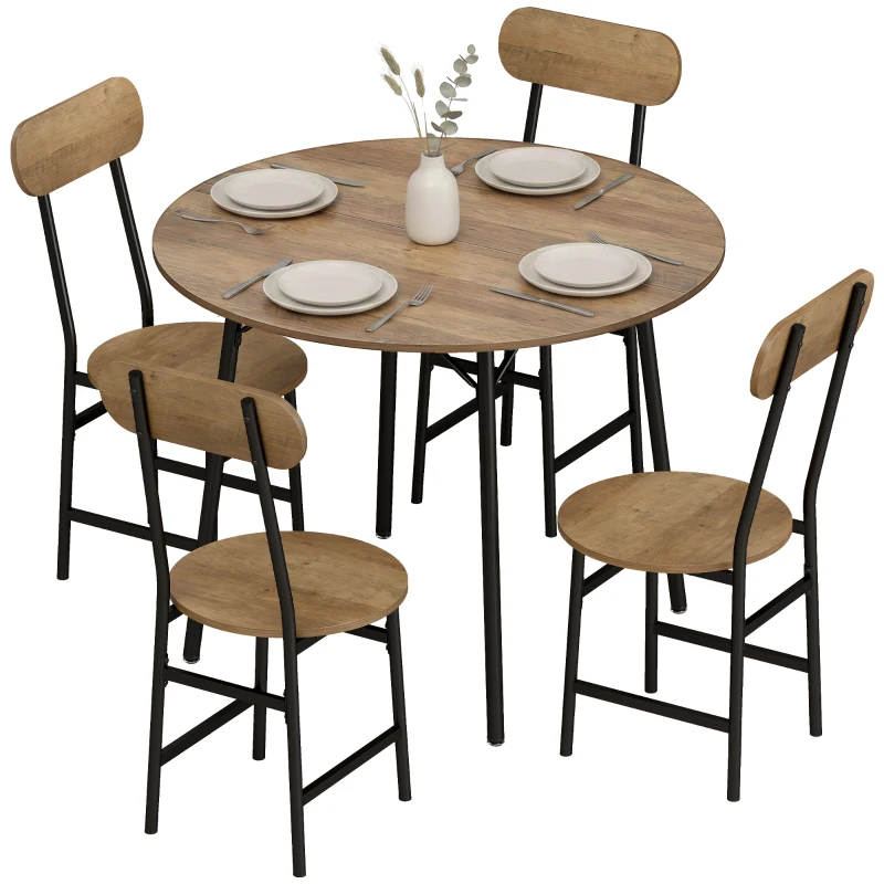 HOMCOM Set de comedor 5 piezas: mesa y 4 sillas, patas de metal, acabado natural.