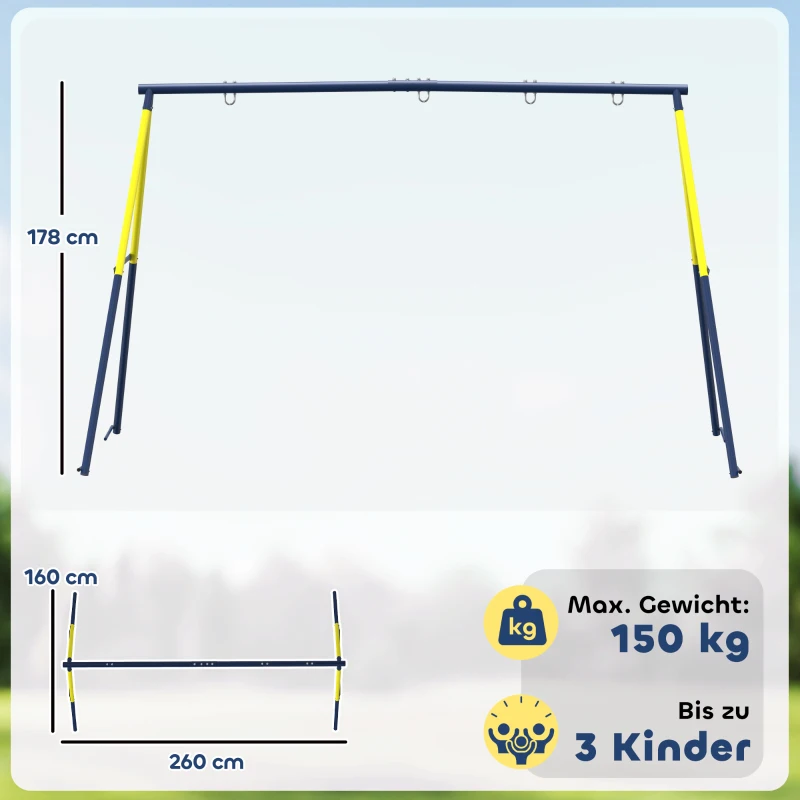AIYAPLAY Schommelrek Staal Schommelconstructie tot 150 kg voor Nestschommel Kinderschommel Klimladder, 260 x 160 x 178 cm, Blauw