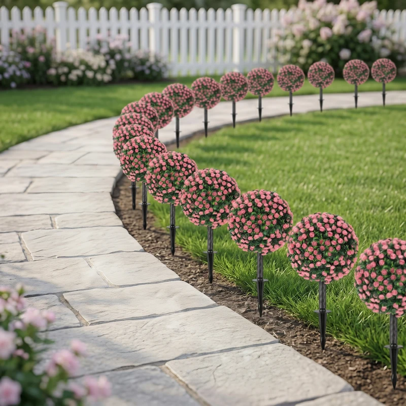 HOMCOM Artificial Rose Topiary UV Resistant, 2-Pack Fake Plants, 55 cm, Pink
