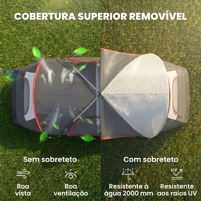 Outsunny Tenda de Campismo Familiar para 5-6 Pessoas Dobrável com 2 Quartos e Bolsa de Transporte Impermeável 450x215x180 cm Cinza