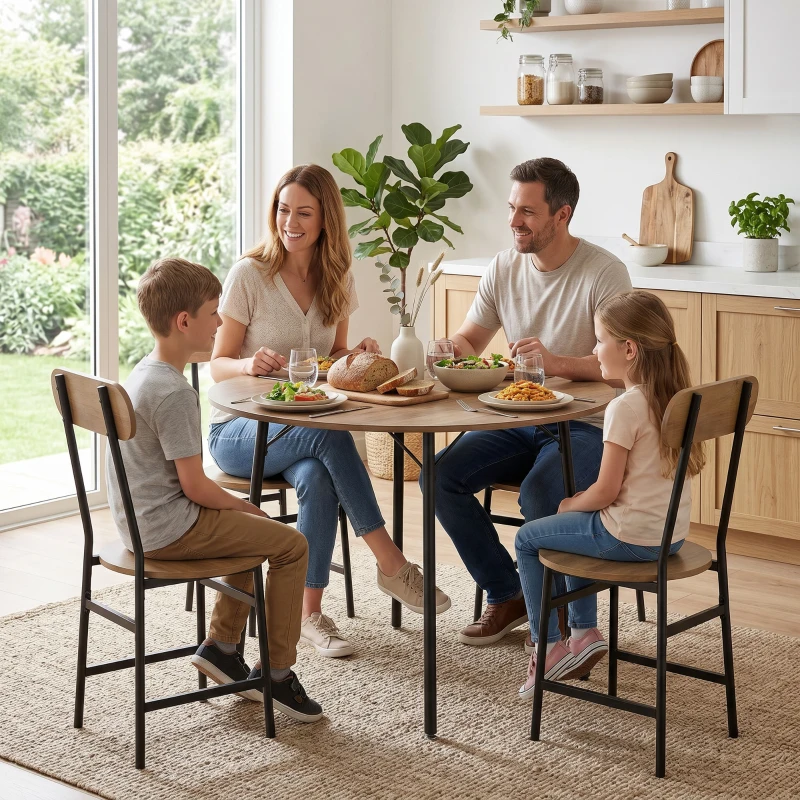 HOMCOM Set repas 5 pièces: table et 4 chaises, pieds métal, finition naturelle.