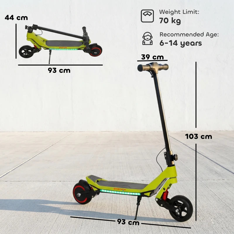 SPORTNOW Electric Scooter for Kids, Foldable E Scooter for Age Age 6+ with LED Display, RGB lights, Up to 16km/h, Green