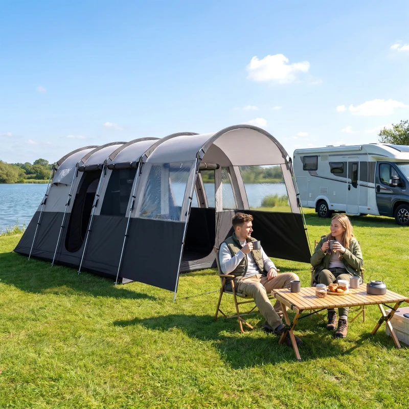 Outsunny 8-Person Camping Tent, Waterproof Family Tent, Tunnel Design, 4 Large Windows, Sleeping Cabins 3000mm Water Column Grey