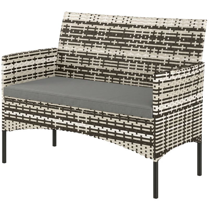 Outsunny 2-zits Rattan Tuinbank PE-Rattan Outdoor Terrasbank met Kussen, Anti-slip Matten, Stalen Frame, Lichtgrijs
