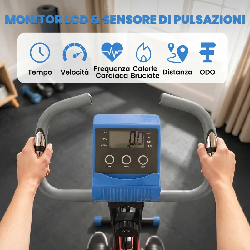 HOMCOM Cyclette Pieghevole con Resistenza Magnetica 8 Livelli, Sensore di Frequenza Cardiaca, Volano 2.5kg, Azzurro