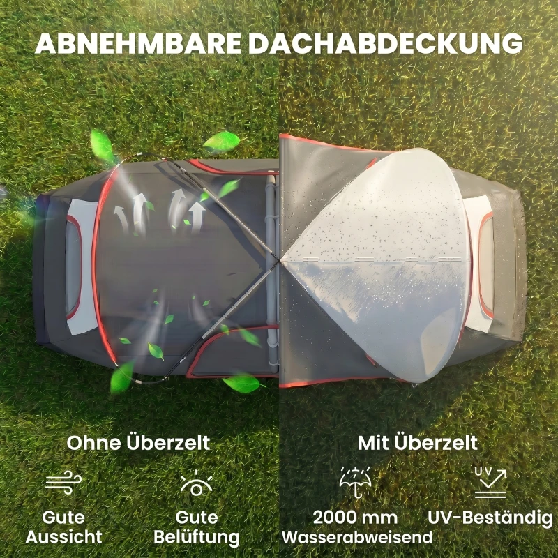 Outsunny Campingzelt, 2 Räume, Trennwand, für 6 Personen, Regenschutz, Grau