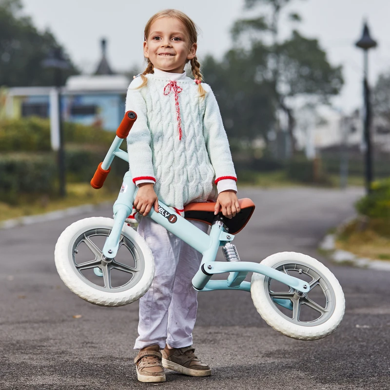 HOMCOM Draisienne Enfant Vélo Sans Pédales pour Enfants de 2 à 5 ans Roues 12" Suspension Selle Hauteur réglable Acier Bleu Ciel