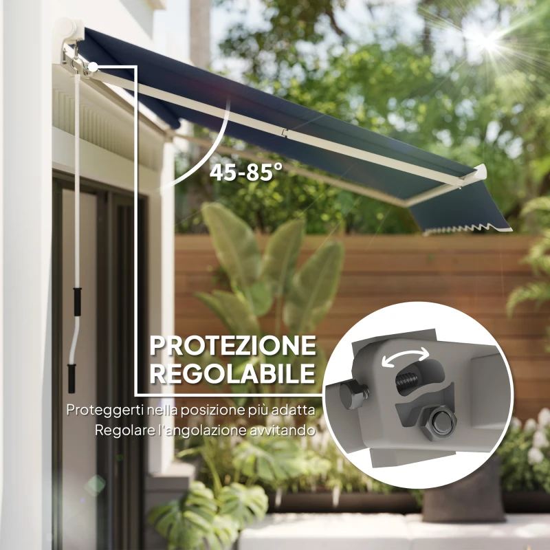 Outsunny Tenda da Sole per Esterno a Bracci Avvolgibile con Apertura a Manovella, 360x250 cm, Grigio