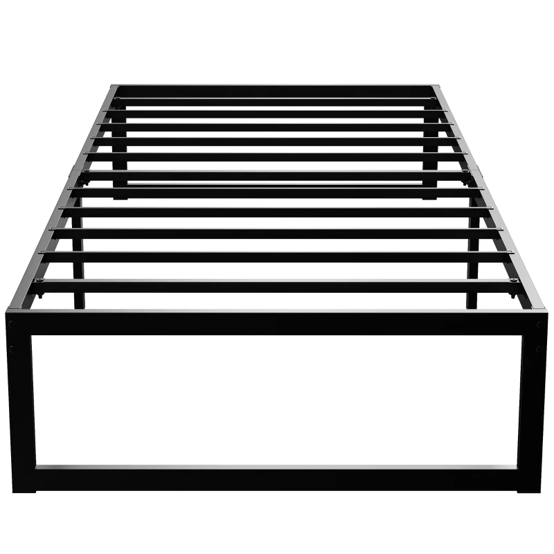 HOMCOM Cadru de pat 90 x 200 cm cu somieră din metal, pat single cu depozitare sub pat, silențios, montaj ușor, negru