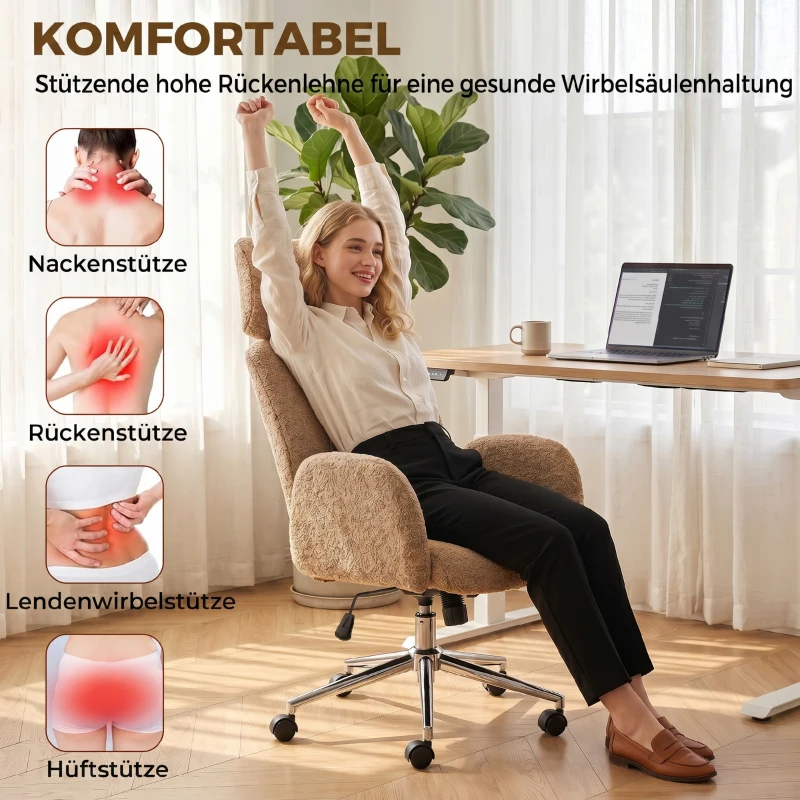 HOMCOM Bürostuhl mit verstellbarer Kopfstütze, ergonomischer Schreibtischstuhl, Kippfunktion, höhenverstellbar, Braun