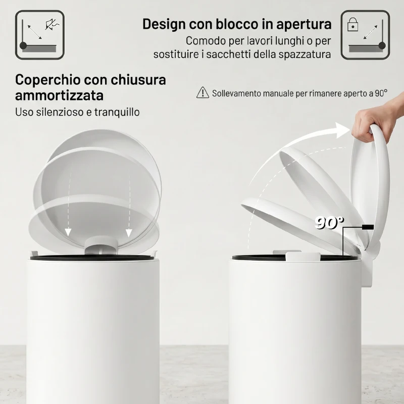 HOMCOM Bidone Immondizia a Pedale da 20L con Coperchio a Chiusura Morbida, in Metallo e PP, 36x30x44.5 cm, Crema