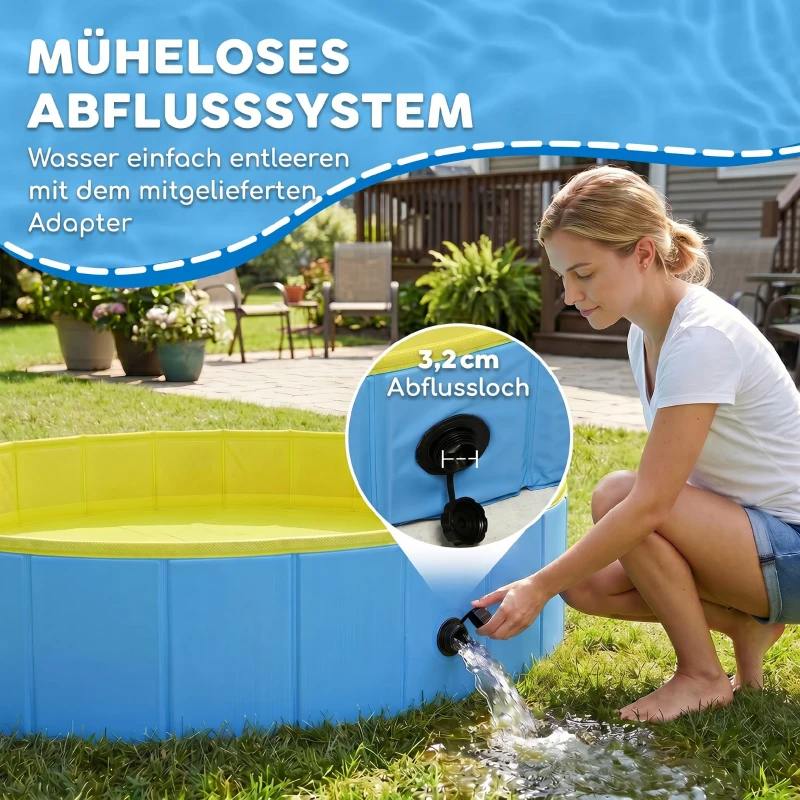 PawHut Faltbarer Hundepool für Große und Extra Große Hunde, mit Anti-Rutsch-Boden für Enten, Innen- und Außen, 160x30cm