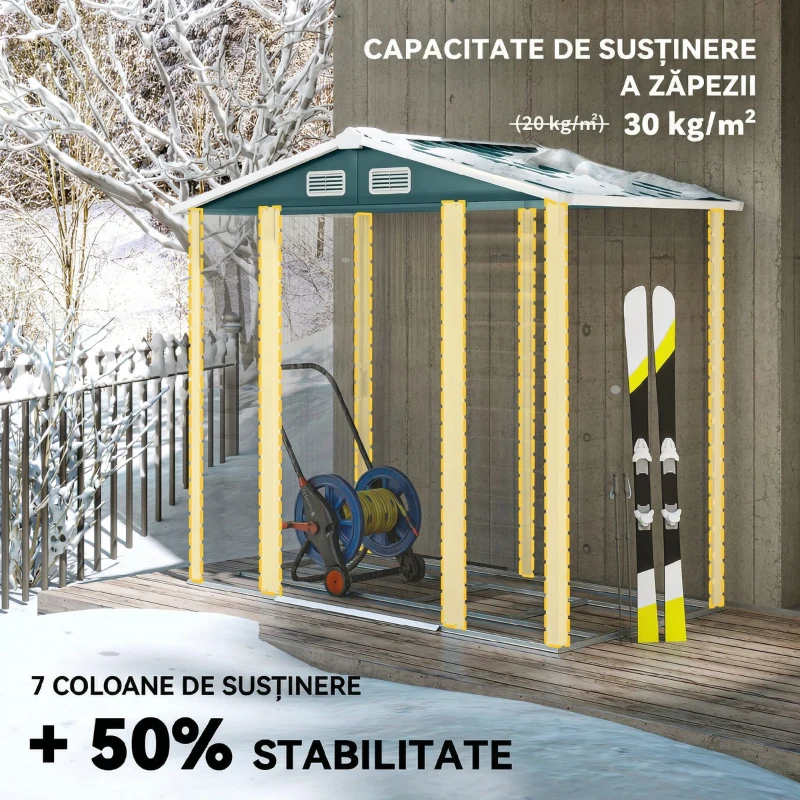 Outsunny Căsuță de Grădină din Metal cu Uși Glisante și Lacăt cu Chei, 2,1x1,2x1,9m, Verde