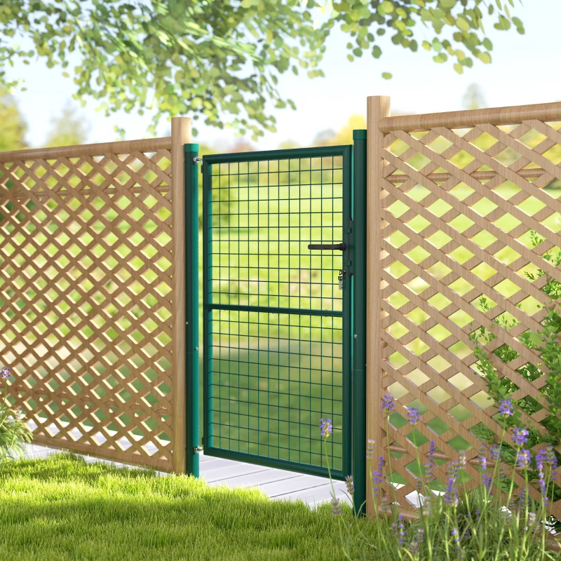 Outsunny Cancello da Giardino in Acciaio con Serratura, Chiavi e Maniglia, 97x175 cm, Verde