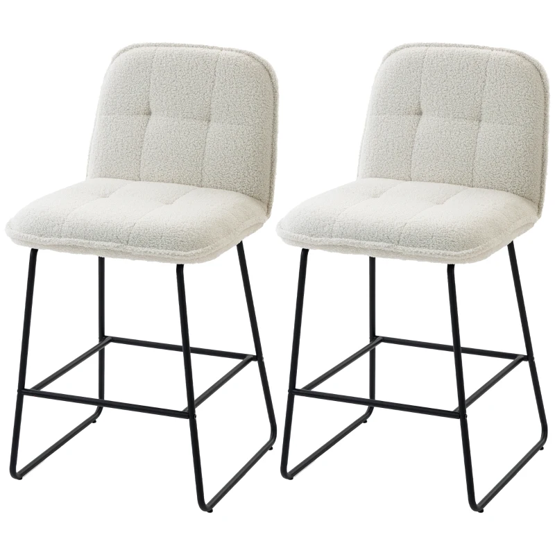 HOMCOM Set de 2 taburete de bar, scaune înalte căptușite din țesătură bouclé, șezut extra-larg 66H cm, crem