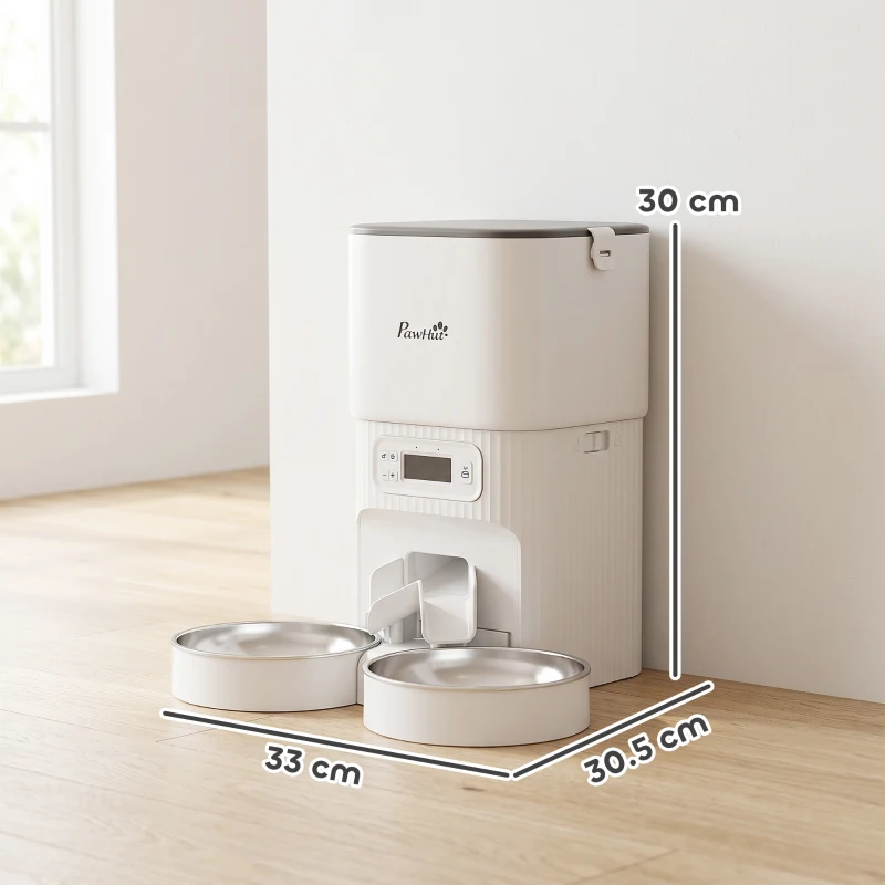 PawHut Automatic Cat Feeder Timed Portion Control Pet Food Dispenser with 2 Stainless Steel Bowls