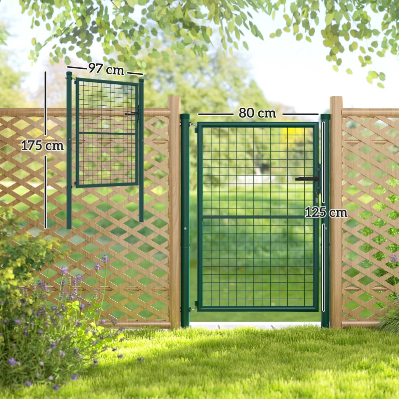 Outsunny Cancello da Giardino in Acciaio con Serratura, Chiavi e Maniglia, 97x175 cm, Verde