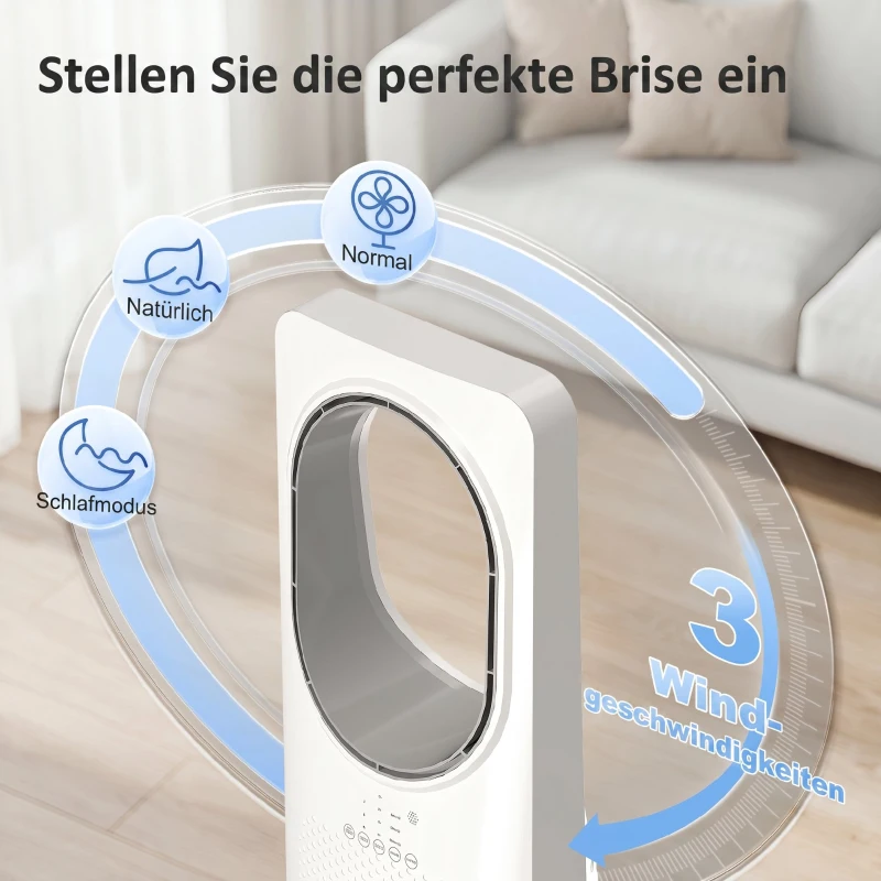 HOMCOM Bladeless Turmventilator für Schlafzimmer, 36 dB Standventilator mit 45° Oszillation, 3 Geschwindigkeiten, 3 Modi, 15-Stunden-Timer, Weiß