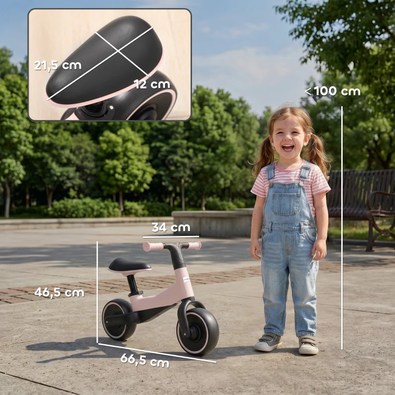 AIYAPLAY Bicicleta sem Pedais para Crianças acima de 18 Meses com Assento Ajustável em 30-36,5 cm Rodas de Ø19 cm 66,5x34x46,5 cm Rosa